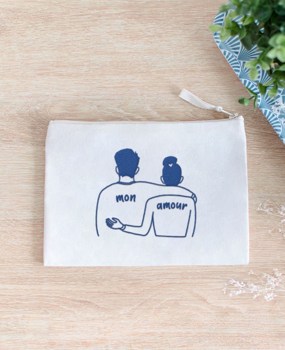 Pochette Couple mon amour (brodé) - Cadeaux Couple