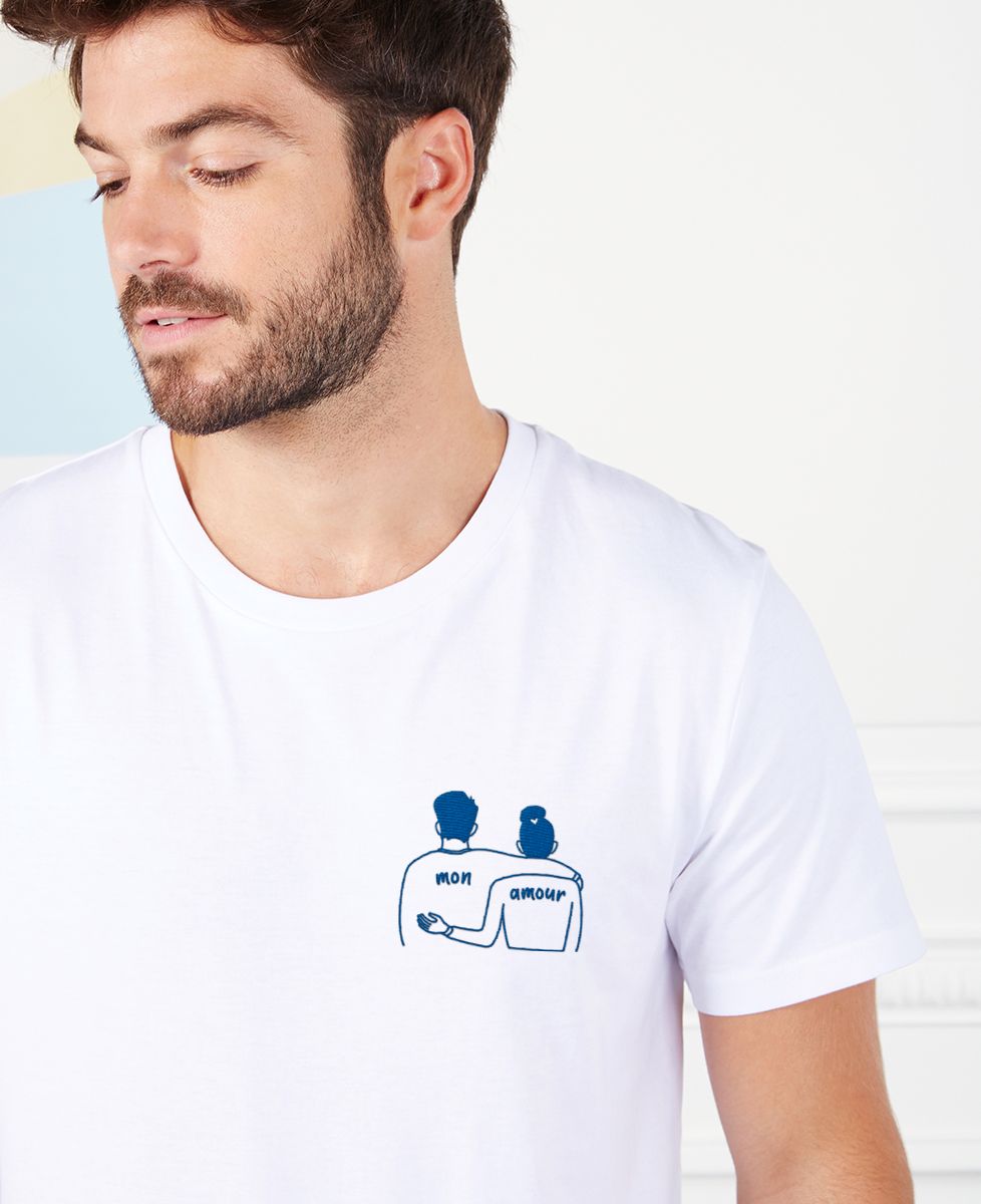 T-shirt homme Couple mon amour (brodé) - Cadeaux Couple