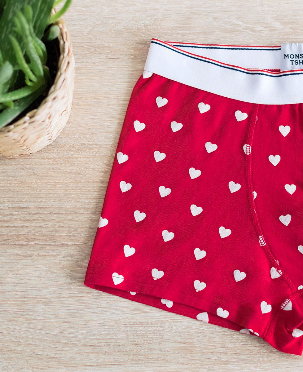 Boxer Rouge à motif Coeurs Écru - Cadeaux Couple