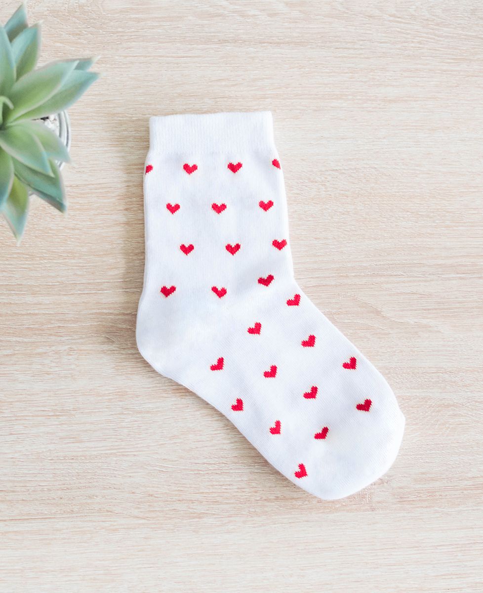 Socken für Damen Weiß mit Muster Rote Herzen - Geschenke für Paare