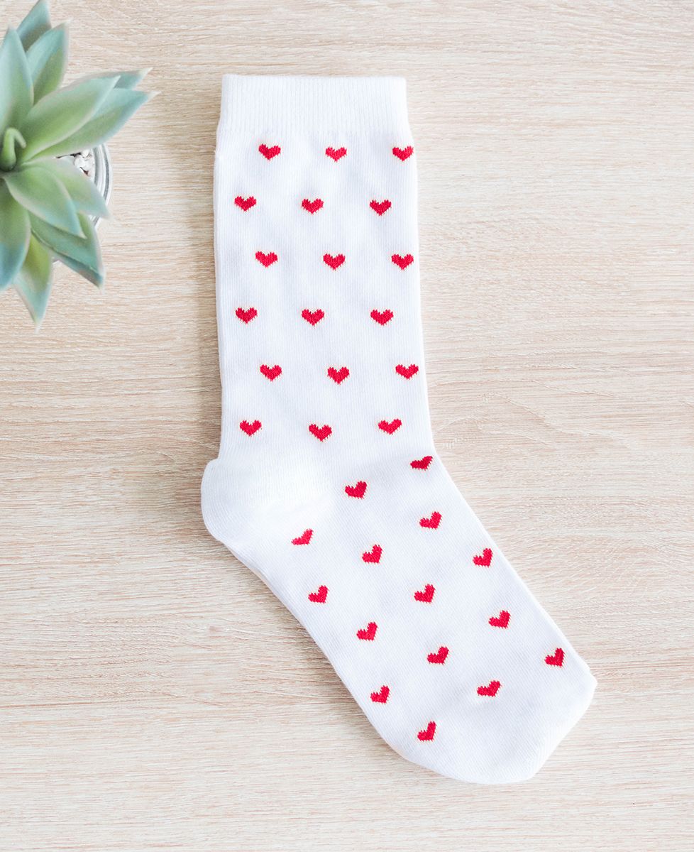 Socken für Herren Weiß mit Muster Rote Herzen - Geschenke für Paare