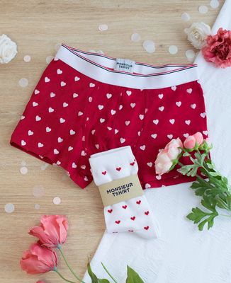 Boxer Lousy Livin Saint-Valentin - Motif Cœurs Sur Fond Blanc, 100% Coton, Tailles XS à XXL