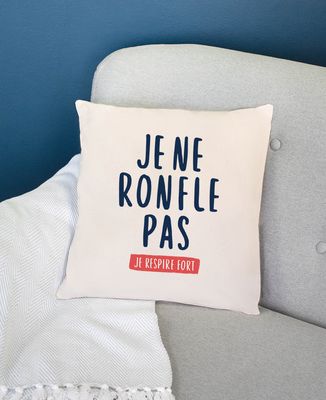 Coussin Humoristique "Je Ne Ronfle Pas" - Housse 100% Coton 45x45 Cm - Idée Cadeau Drôle