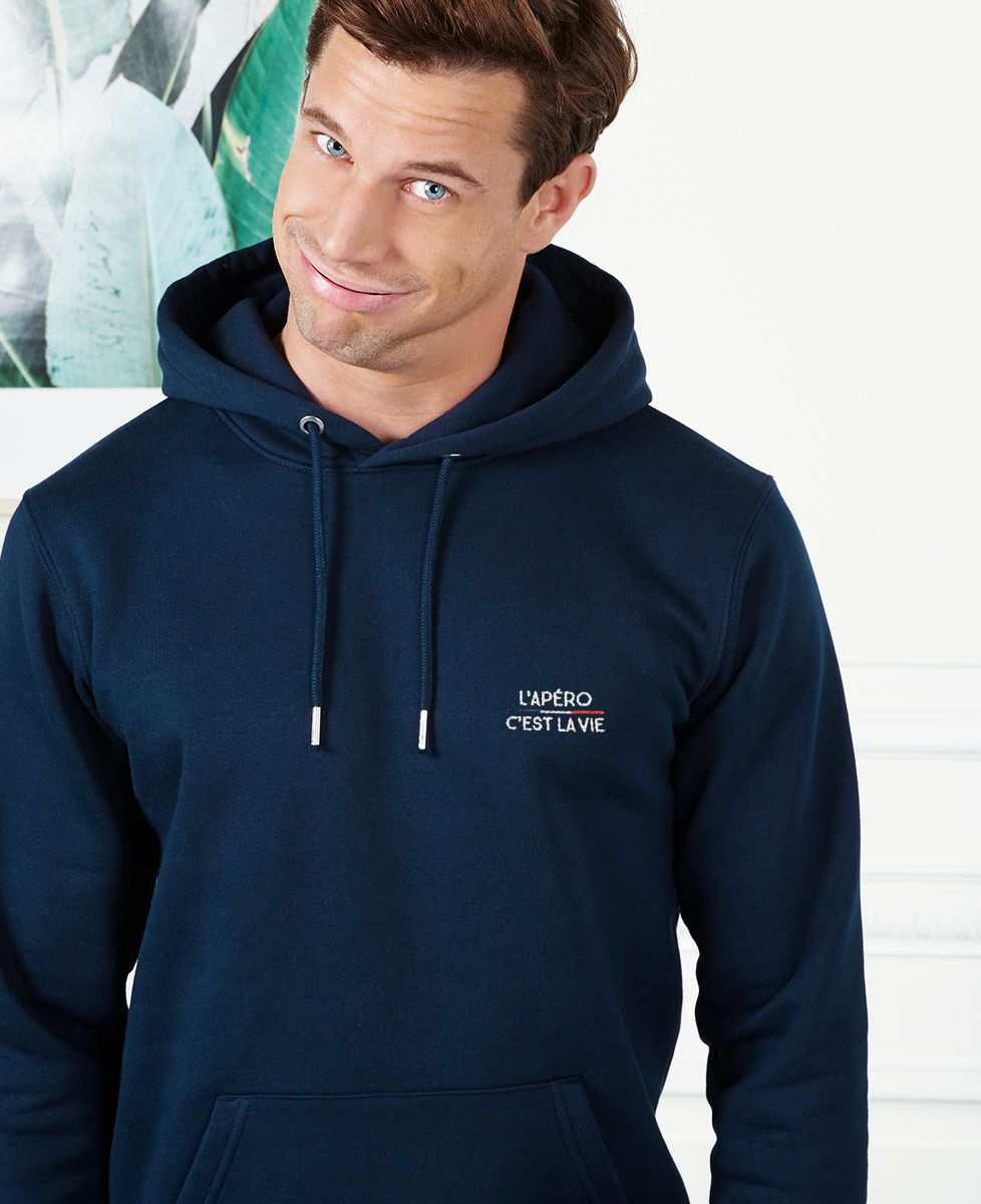 Hoodie homme L'apéro c'est la vie (brodé) - Sport, Apéro, Football, Rugby