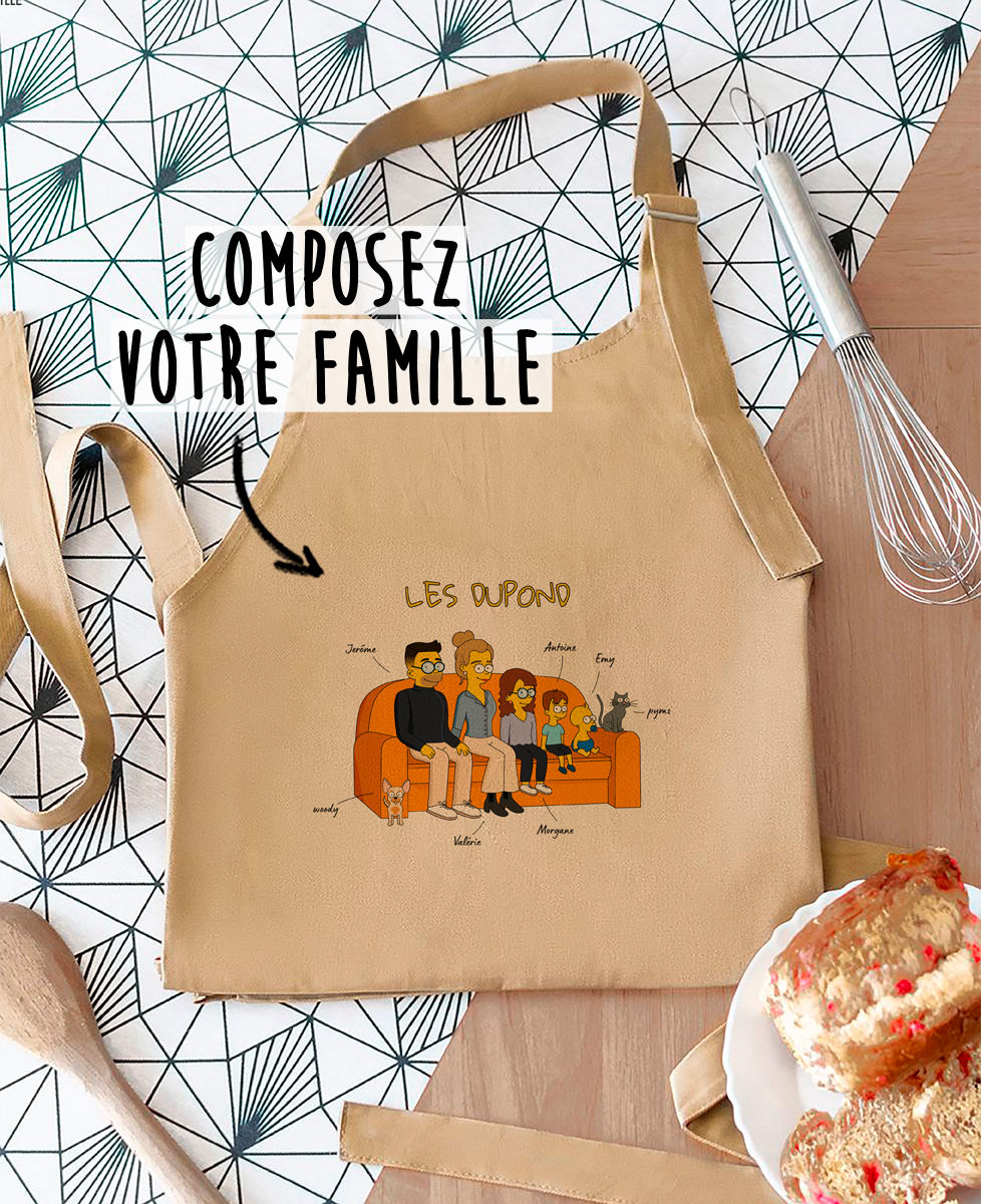 Tablier à poche Famille personnalisée cartoon