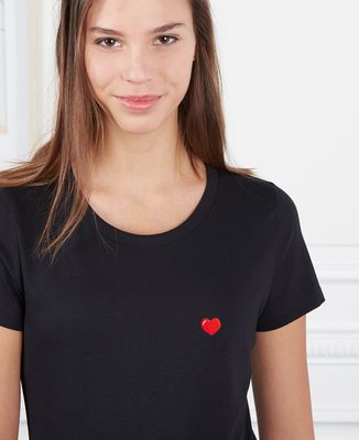 TOM TAILOR Maglietta Basic Donna Con Ricamo A Cuore - Maniche Corte, Vestibilità Comoda