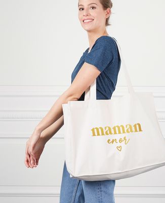 Maxi tote bag Maman en or (effet doré) - Cadeaux Maman, Future Maman, Cadeaux Couple