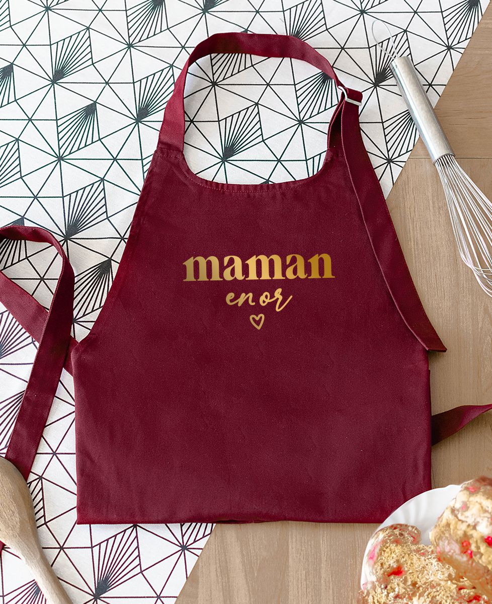 Tablier à poche Maman en or (effet doré) - Cadeaux Maman, Future Maman, Cadeaux Couple