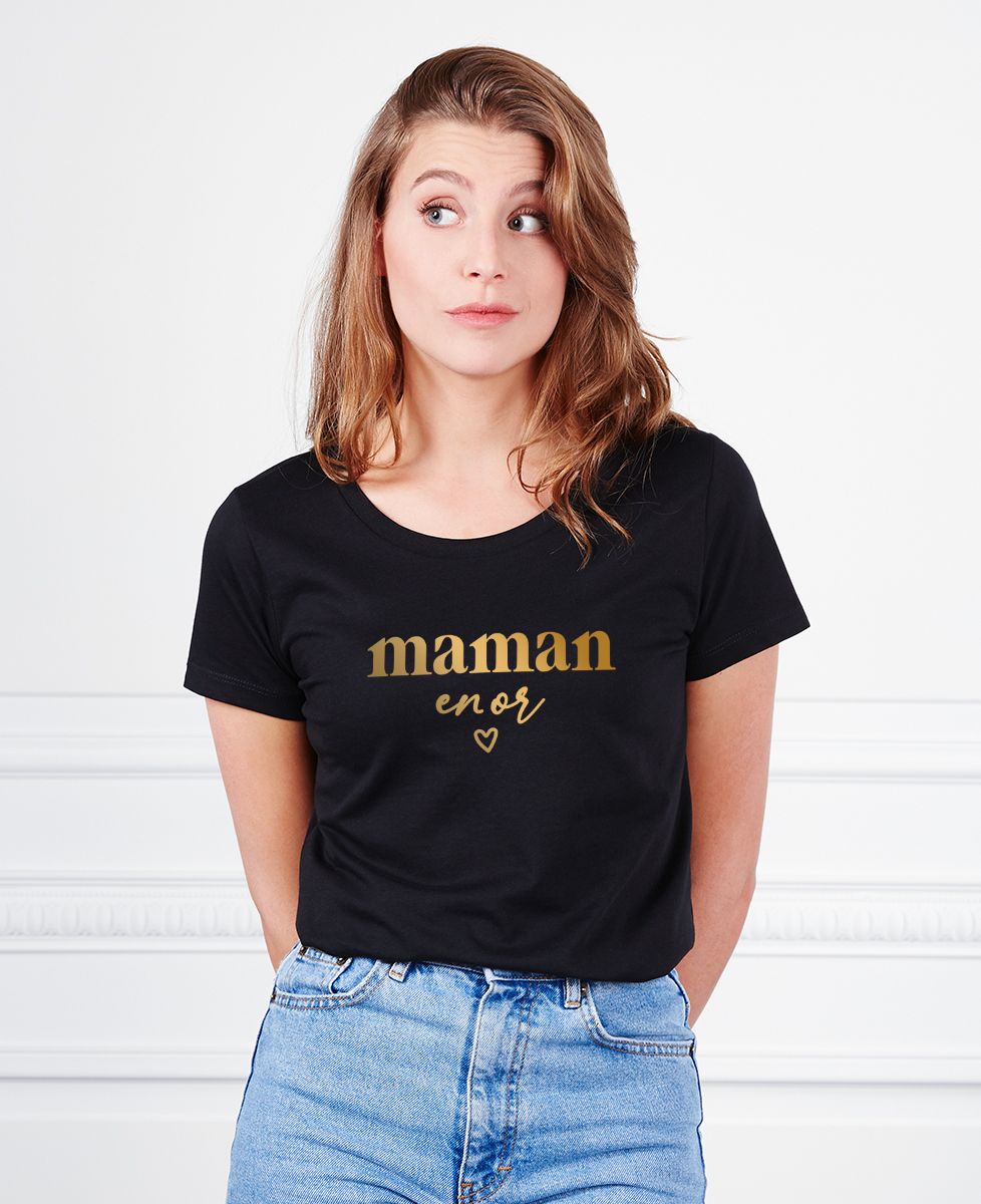 T-shirt femme Maman en or (effet doré) - Cadeaux Maman, Future Maman, Cadeaux Couple