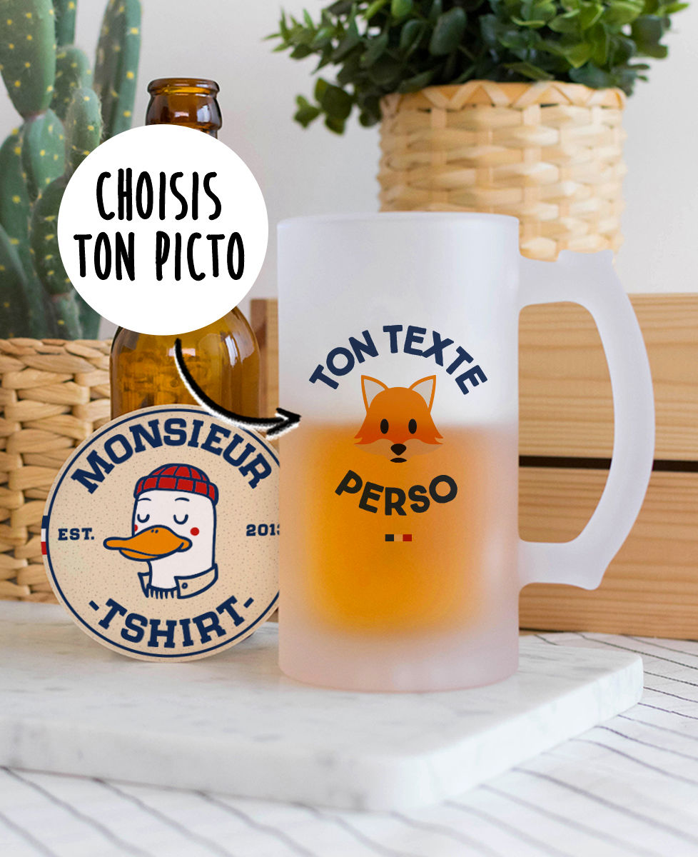 Chope de bière Message et picto imprimé personnalisé