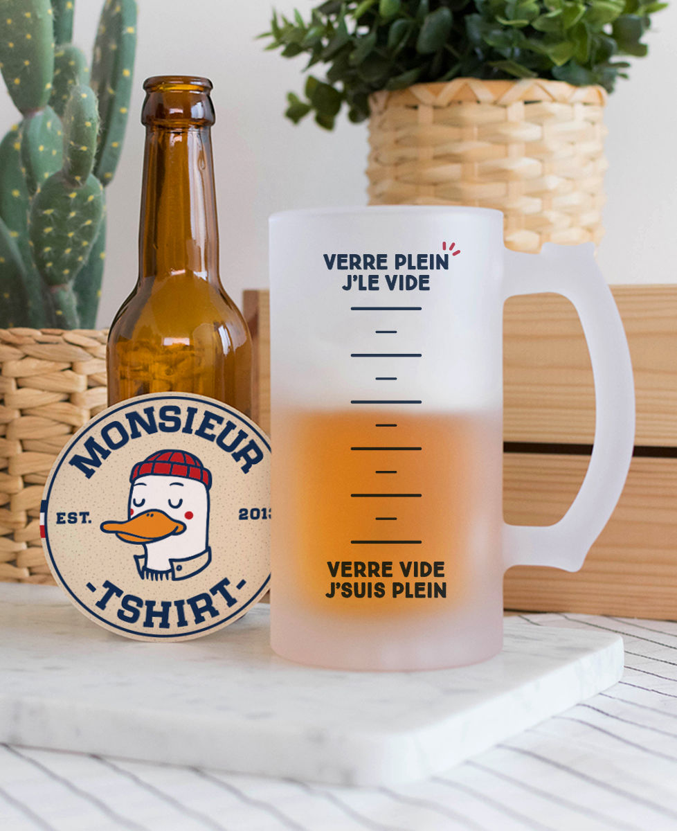 Chope de bière Verre plein j'le vide