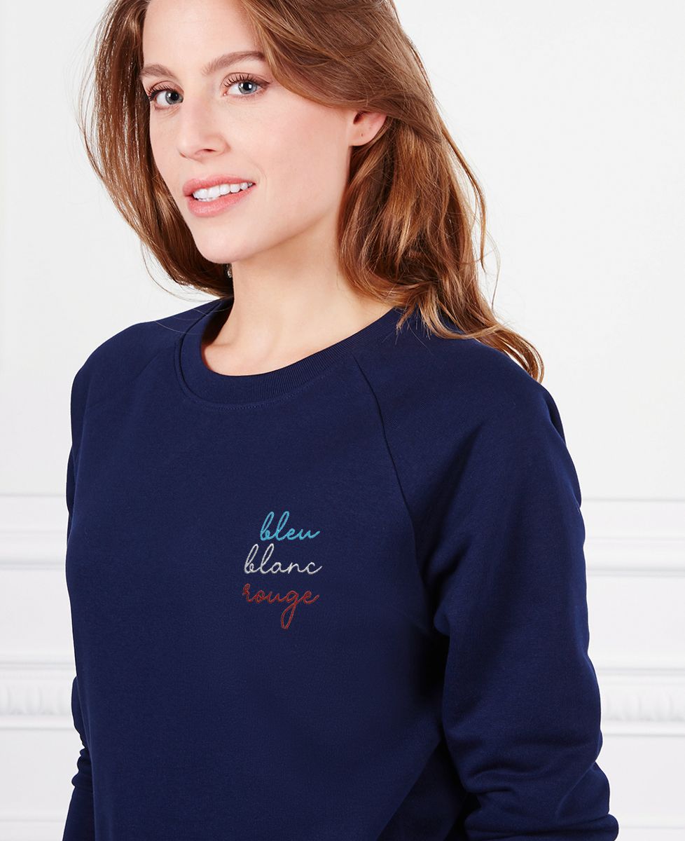 Sweatshirt femme Bleu Blanc Rouge (brodé) - Sport, Football