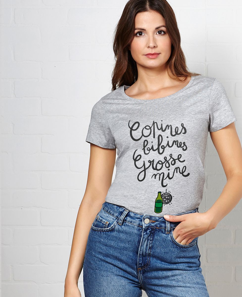 T-shirt femme Copines, bibines, grosses mines - Apéro, EVJF