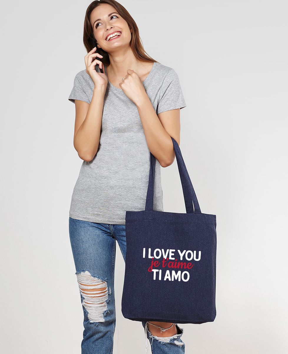 Tote bag I love you, je t'aime, ti amo