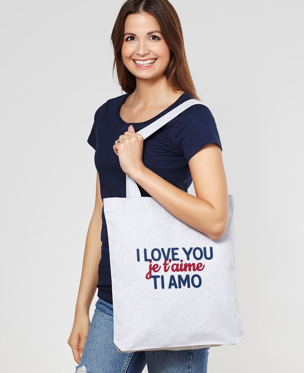Tote bag I love you, je t'aime, ti amo