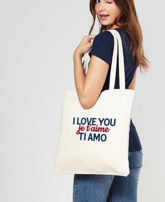 Tote bag I love you, je t'aime, ti amo