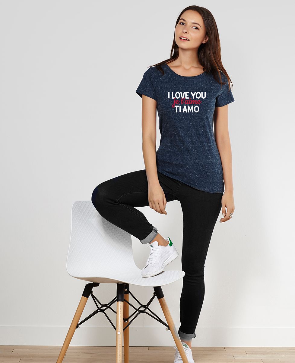 T-Shirt femme I love you, je t'aime, ti amo