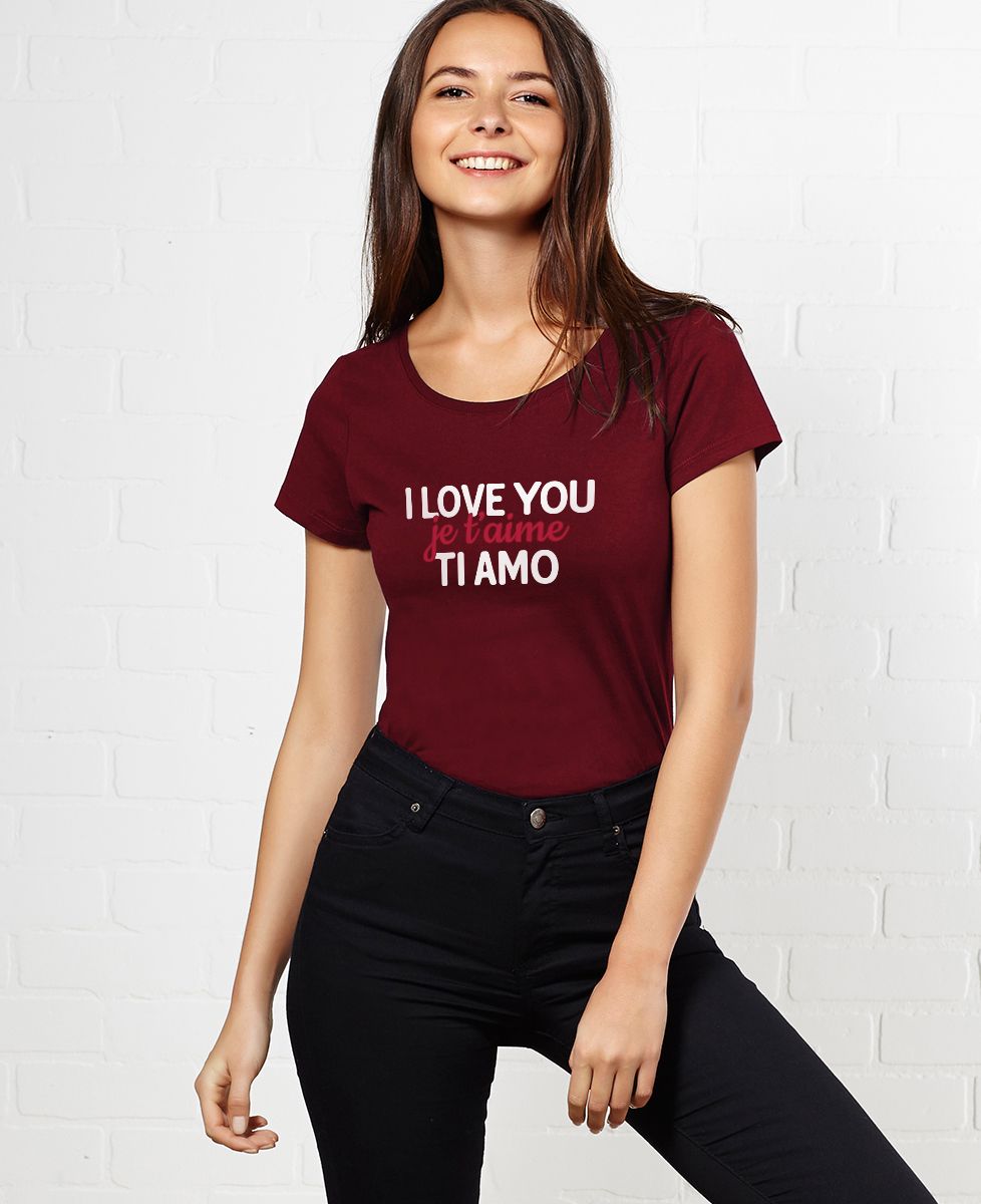 T-Shirt femme I love you, je t'aime, ti amo