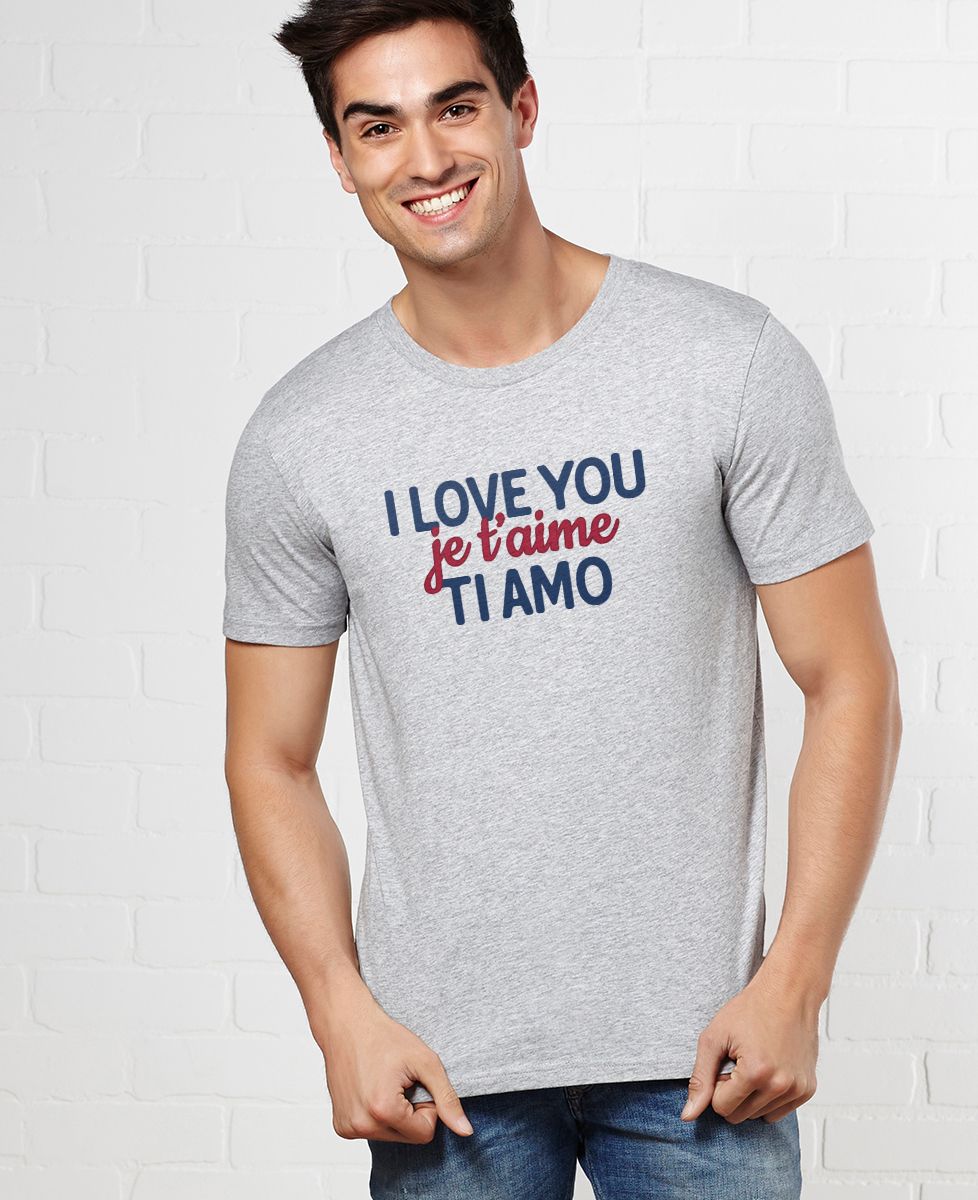 T-shirt homme I love you, je t'aime, ti amo - Cadeaux Couple