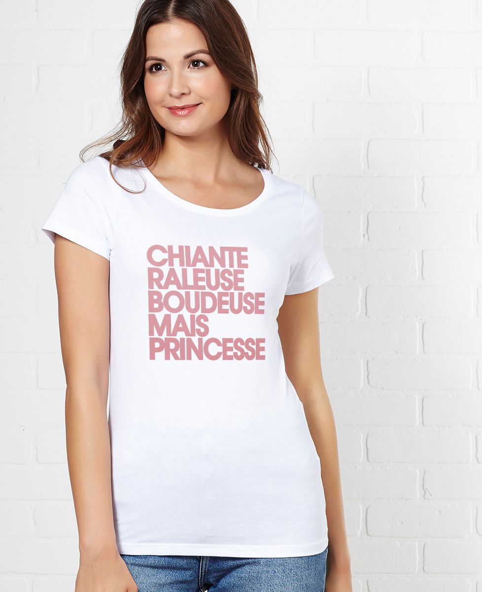 T-shirt femme Chiante râleuse boudeuse mais princesse - Cadeaux Couple