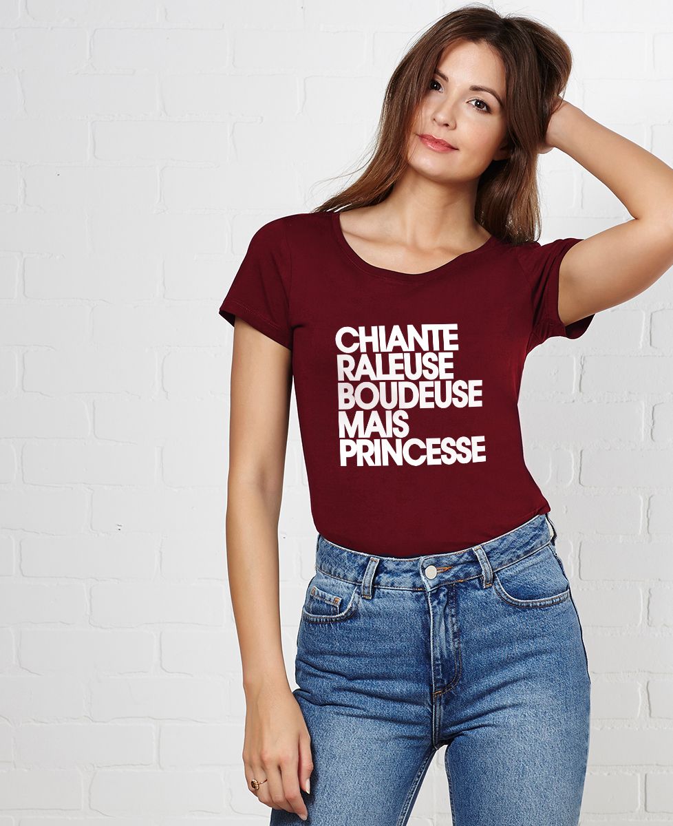 T-Shirt femme Chiante râleuse boudeuse mais princesse