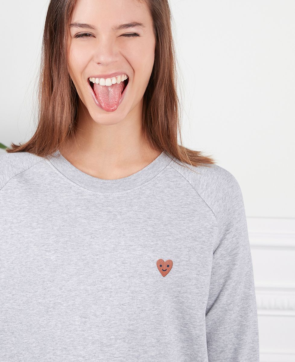 Sweatshirt femme Coeur smiley (brodé) - Cadeaux Couple