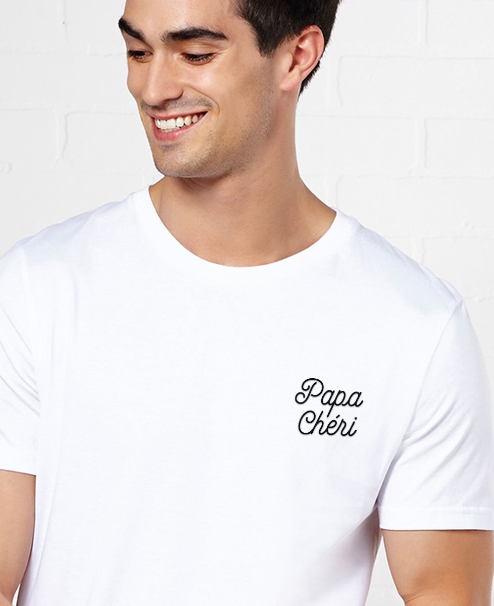 T-shirt homme Papa chéri brodé - Cadeaux Papa