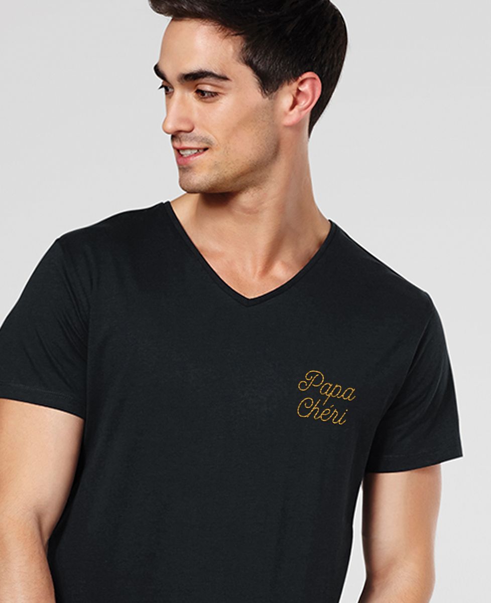 T-Shirt homme Papa chéri brodé