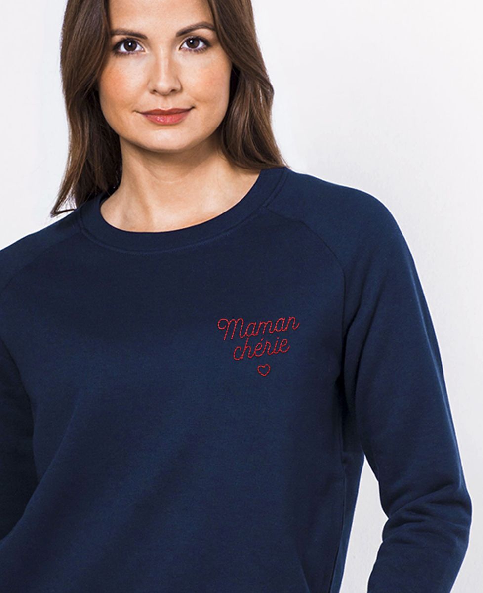 Sweatshirt femme Maman chérie brodé