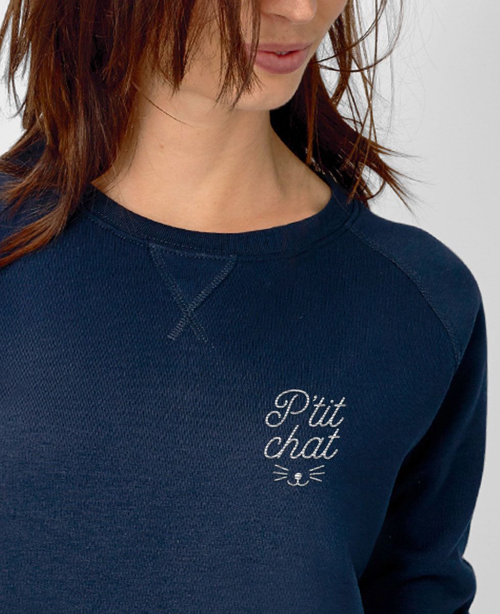 Sweatshirt femme P'tit chat brodé
