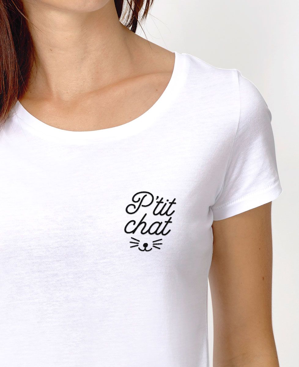 T-shirt femme P'tit chat brodé - Cadeaux Couple